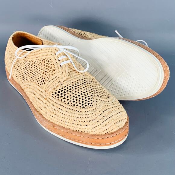 ROBERT CLERGERIE Size 8 Natural Woven Raffia Lace-Up Shoes main image 6